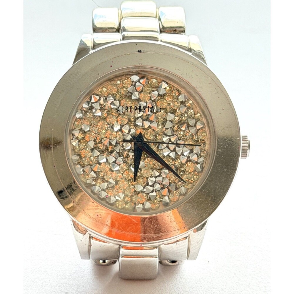 Aeropostale Silver Tone Glitz Watch • Sparkly Crystal Dial Link Bracelet  Super